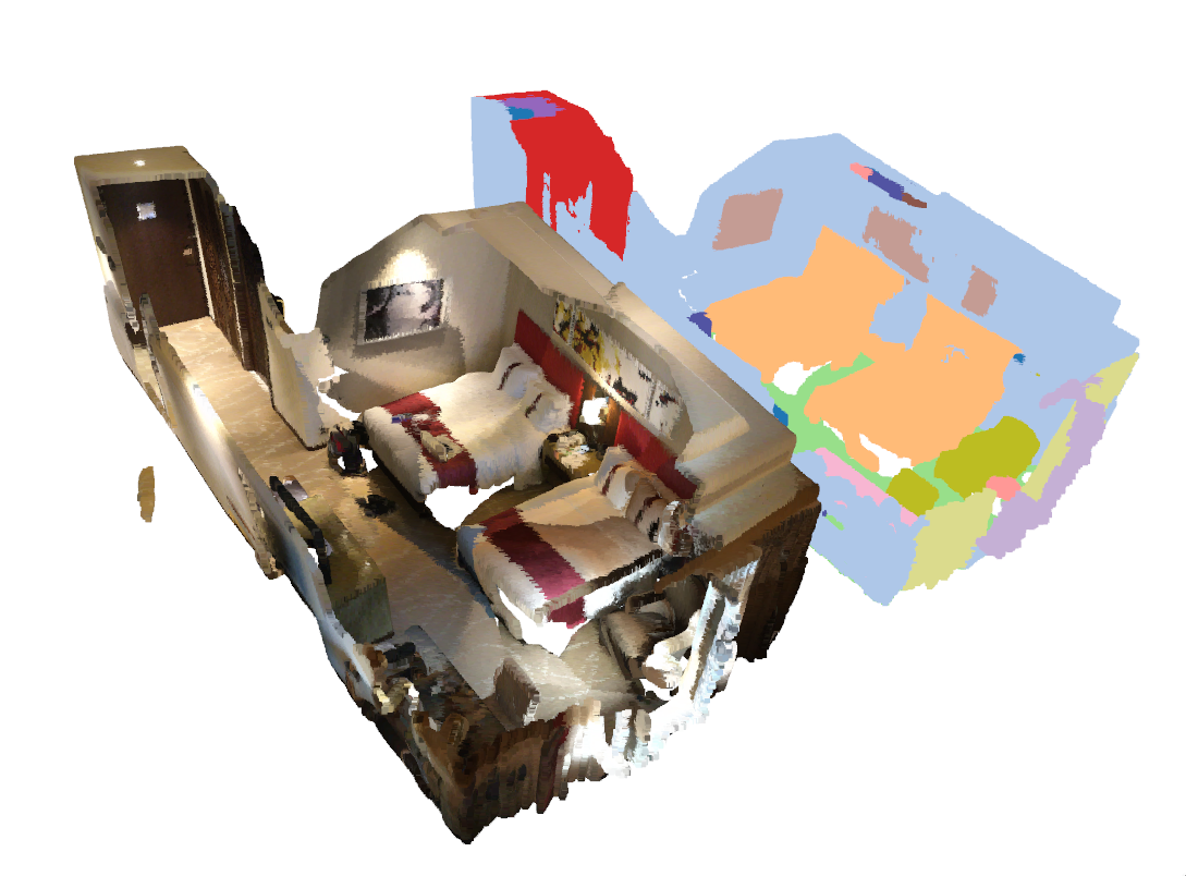 Indoor point cloud beside its semantic segmentation